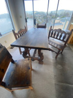 Table, chairs, and bench
