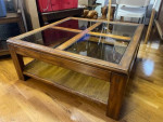 1970s Wood and Glass Four Panel Coffee Table