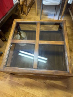 1970s Wood and Glass Four Panel Coffee Table