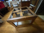 1970s Wood and Glass Four Panel Side Table