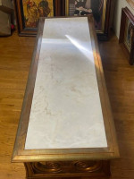 1950s Neoclassical Marble & Gilt Wood Long Coffee Table Made Portugal