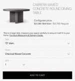 RH CABRERA WAXED CONCRETE 72” ROUND DINING TABLE • CHARCOAL WAXED CONCRETE