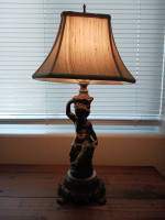ANTIQUE BRONZE AND MARBLE CHERUB TABLE LAMP
