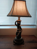 ANTIQUE BRONZE AND MARBLE CHERUB TABLE LAMP