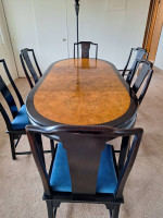 Burl Inlay Dining Table + Chairs