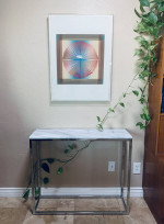 REDUCED!~ CB2 Modern, Contemporary Chrome + White Marble Console Table