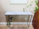 REDUCED!~ CB2 Modern, Contemporary Chrome + White Marble Console Table