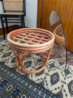 round rattan coffee table with glass top