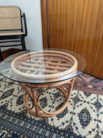 round rattan coffee table with glass top