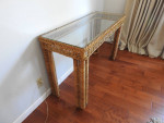 1970s Wicker Side Table Console With Glass Top