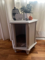 Side table refurbished to cat bed