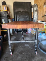 Durable Butcher Block Table on Wheels