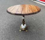Low Side Table Barrel Oak Top Marble /Brass