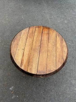 Low Side Table Barrel Oak Top Marble /Brass