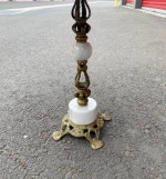 Low Side Table Barrel Oak Top Marble /Brass