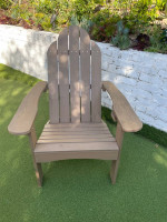 Outdoor set, Two teak loveseats, two Adirondack chairs, teak table