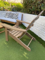 Outdoor set, Two teak loveseats, two Adirondack chairs, teak table