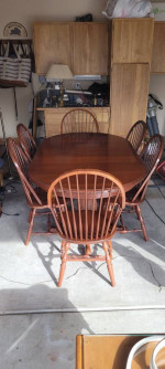 Solid Cherry Amish Handmade Double Pedestal Dining Table 6 chairs
