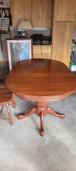 Solid Cherry Amish Handmade Double Pedestal Dining Table 6 chairs