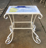 White Metal Bottom with Cement Tile Top Accent Table