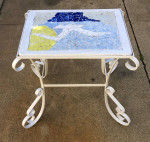 White Metal Bottom with Cement Tile Top Accent Table