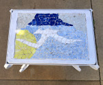 White Metal Bottom with Cement Tile Top Accent Table