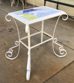 White Metal Bottom with Cement Tile Top Accent Table