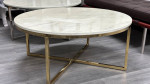 New 36" White Marble Coffee Table With Gold Stainless Base