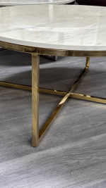New 36" White Marble Coffee Table With Gold Stainless Base