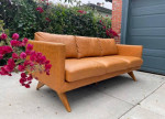 Allmodern Vintange Vegan Leather Sofa Couch Cognac