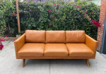 Allmodern Vintange Vegan Leather Sofa Couch Cognac