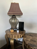 Granite dining room table, coffee table, lamp, stand