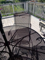 Heavy cast iron metal patio table 4 chairs glider rocker umbrella