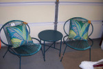New Patio Set, 2 string Wicker Chairs and Table* 2 Throw Pillows
