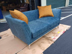 NEW Mid-Century Modern Velvet Navy Blue Loveseat Sofa