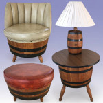 Mid Century Modern Whiskey Barrel Set. Chair, Ottoman, Table & Lamp