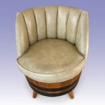 Mid Century Modern Whiskey Barrel Set. Chair, Ottoman, Table & Lamp
