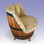 Mid Century Modern Whiskey Barrel Set. Chair, Ottoman, Table & Lamp