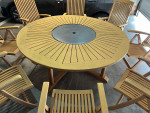 Round Teak Table With Marble Lazy Susan And 8 Folding Teak Chairs (made By Front