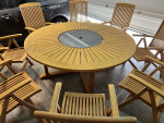 Round Teak Table With Marble Lazy Susan And 8 Folding Teak Chairs (made By Front