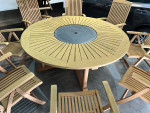 Round Teak Table With Marble Lazy Susan And 8 Folding Teak Chairs (made By Front