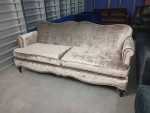 NEW Silver Gray Velvet Camelback Sofa