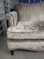 NEW Silver Gray Velvet Camelback Sofa