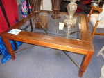 Square Coffee Table in Wood, Glass, Metal and Faux Leather