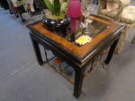 Asian Black and Brown Wood and Glass End Table