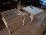 Light Wood and Glass Square Coffee Table and Side Table