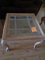 Light Wood and Glass Square Coffee Table and Side Table