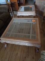 Light Wood and Glass Square Coffee Table and Side Table