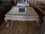 Light Wood and Glass Square Coffee Table and Side Table