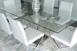 Z-Galerie Dining table with white leather chairs